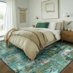 BEIMO Machine Washable Rug 8x10 Area Rugs for Living Room Bedroom, Large Turquoise Abstract Area Rug Soft Throw Rugs, Low-Pile Floor Carpet with Non Slip Rubber Backing