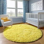 ONASAR Yellow Round Area Rugs 4ft for Bedroom Living Room, Fluffy Circle Rug for Kids Girls Boys Teen, Soft Plush Shaggy Carpet for Nursery Dorm Classroom Playroom Home Decor Aesthetic