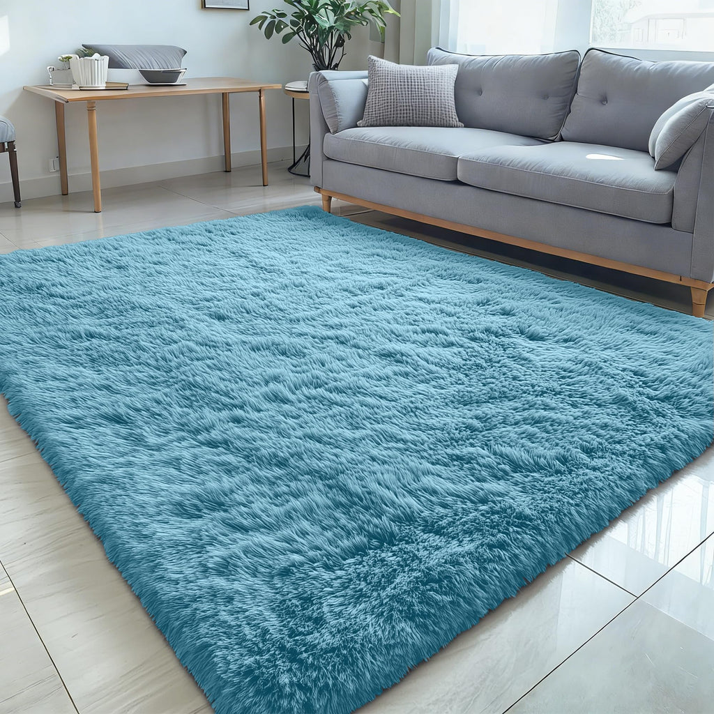 OLANLY 5x8 Machine Washable Large Area Rugs for Living Room, Bedroom, Soft Fluffy Shaggy Bedside Rug, Indoor Floor Carpet for Kids Girls and Boys, Dorms, Nursery, Home Decor Aesthetic, Slate Blue