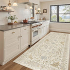 Madane Hallway Runner Rug 4x8 Wide: Washable Thin Runners for Hallways Entry, Non Slip Soft Vintage Kitchen Rugs Low Pile Carpet Runners for Living Room Bedroom Dining Room Foyer (Beige/Blue, 4x8)