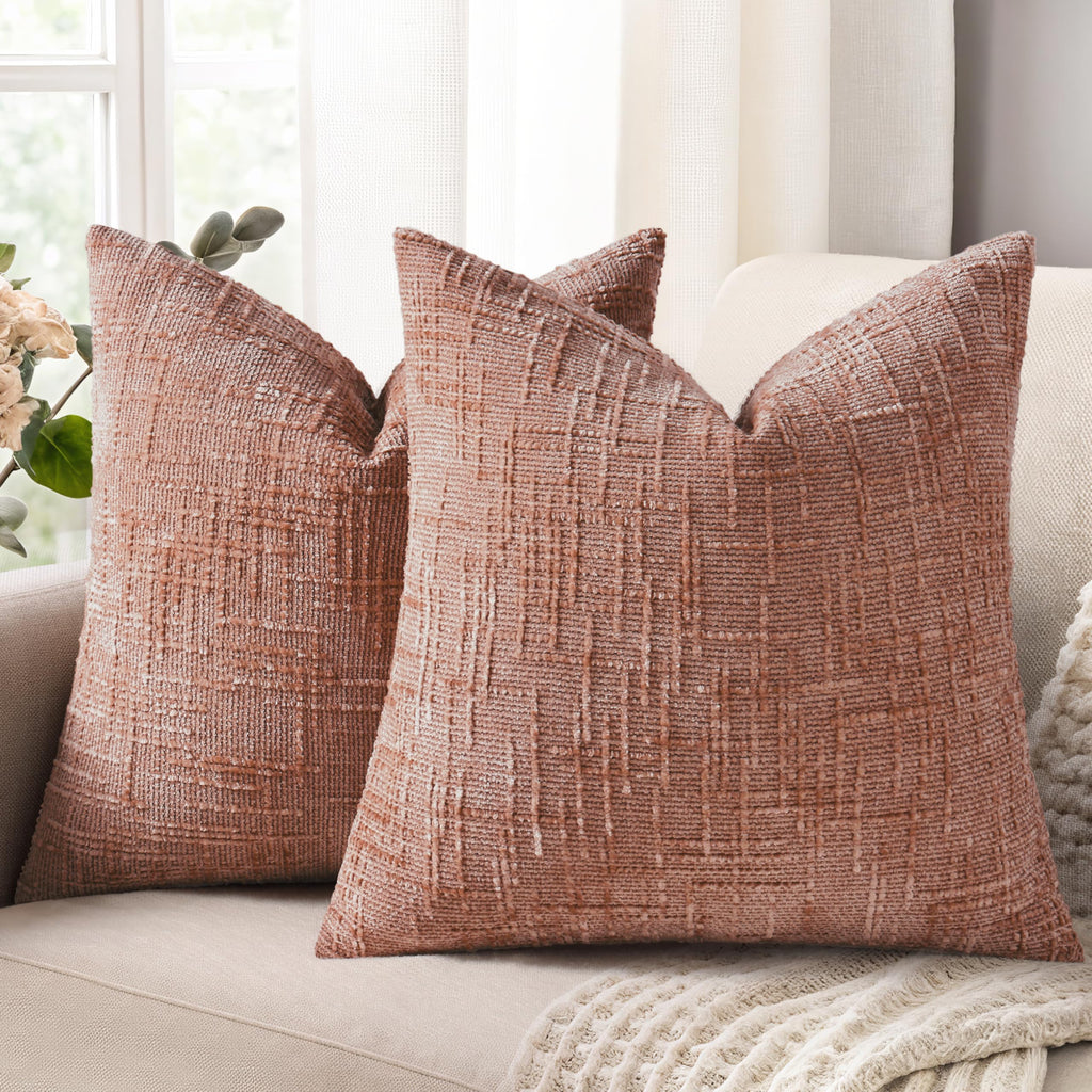 decorUhome Textured Chenille Throw Pillow Covers 20x20 Set of 2 Pink