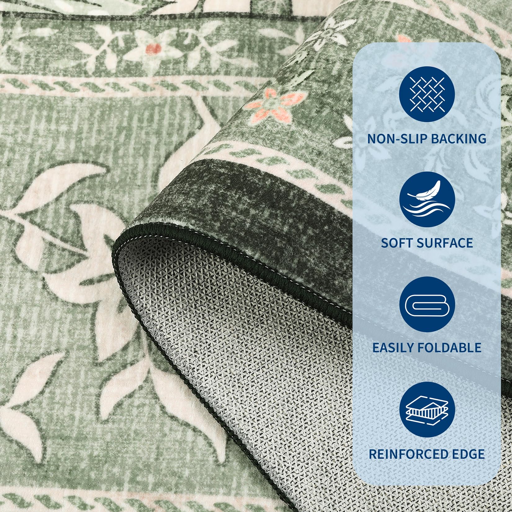 GarveeHome Provence Botanical Grove 4x6 Rug Sage Green Vintage Cottagecore Carpet 4 x 6 Area Rug for Bedroom Living Room Nursery Kitchen Entryway Indoor Mat