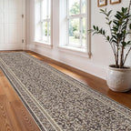 TOPRUUG 2x12 Washable Runner Rug - 12ft Runners for Hallway Non Slip Kitchen Rugs Soft Low Pile Carpet for Bedroom Bathroom Entryway - Stain Resistant Vintage Home Decor (Floral Charcoal, 2X12)