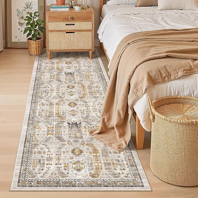Madane Hallway Runner 3x8, Kitchen Rugs Washable Entry Rug, Brown/Gold