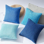 Topfinel Blue Decorative Throw Pillow Covers 16x16 Inch Set of 4,Soft Accent Corduroy Striped Gradient Color Small Cushion Cover for Beach,Patio,Balcony,Couch Living Room,Summer Home Decor