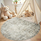 Round Rug 5ft Circle Rug Washable: Carpet Small Circular Area Rug for Entryway Kitchen Bedroom Dining Room Living Room 5 Feet Abstract College Dorm Non Slip Low Pile Beige Brown