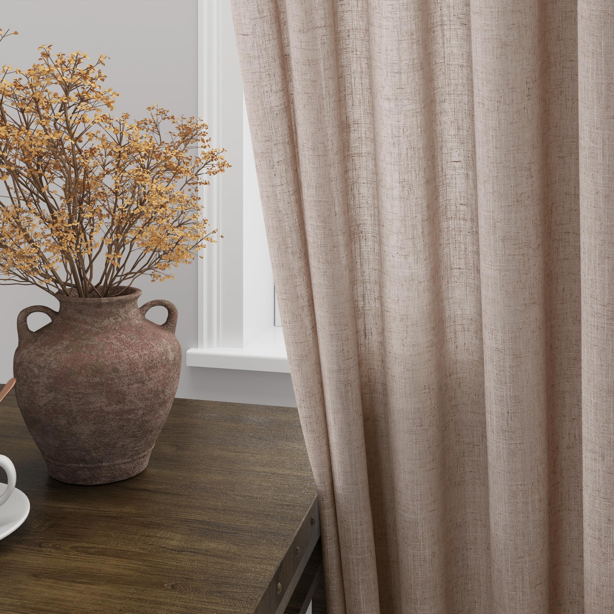 Extra Long Curtains 2 Panels 102 Inches Long for Living Room Oatmeal Back Tab Rod Pocket Light Filtering Semi Sheer Drapes Cotton Linen Textured Window Curtain 102 Inch Length for Bedroom 9 FT