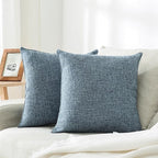 HPUK Linen Throw Pillow Covers Pack of 2, 20x20 Inch Accent Cushion Covers for Living Room, Bedroom, Decorative Solid Color Pillow Covers for Couch, Sofa, Chair, Blue