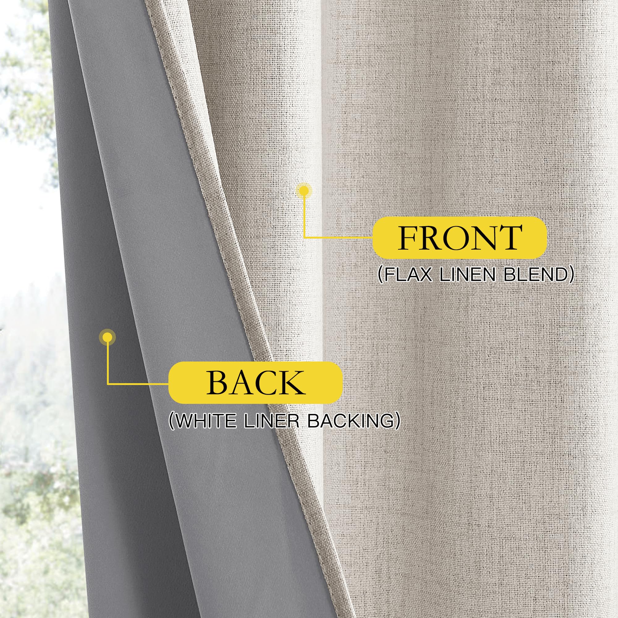 NICETOWN Brich Vintage Open Linen Weave Flax Thermal Curtains, 100% Blackout Curtains 48" Long for Dining Room, Soundproof Window Treatment Drapes for Hall Room, 52" Wide Per Panel, Set of 2