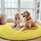 ONASAR Yellow Round Rugs 5ft for Bedroom Living Room, Fluffy Circle Area Rug for Kids Girls Boys Teen, Soft Plush Shaggy Carpet for Nursery Dorm Classroom Playroom Home Decor Aesthetic