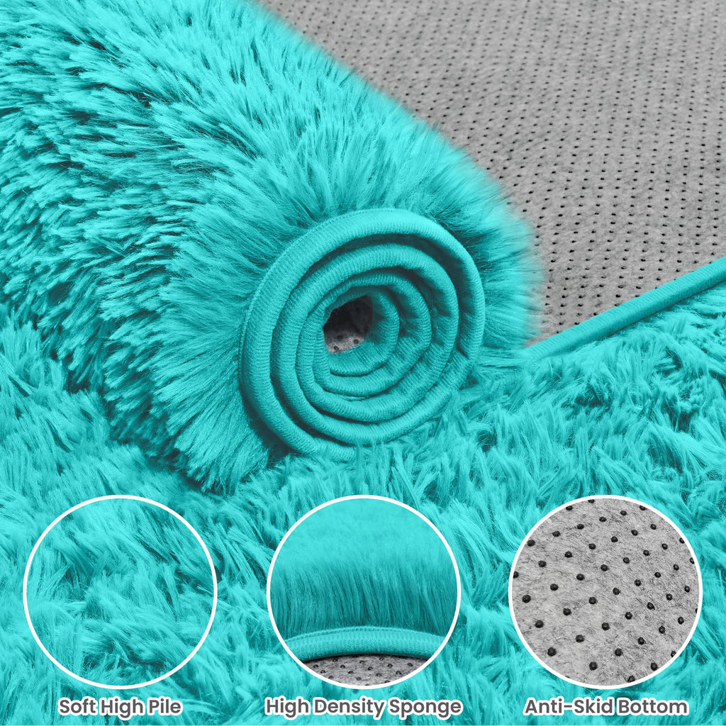 8x10 Fluffy Shag Area Rugs for Living Room Bedroom: Soft Carpet Teal Blue