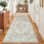Madane Hallway Runner 3x8, Kitchen Rugs Washable Entryway Rug 8ft Vintage Kitchen Runners Non Slip Indoor Area Rug Farmhouse Carpet Runner for Bathroom Living Room Bedroom (3 X 8, Beige/Brown)