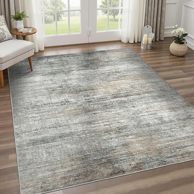 BEIMO Area Rugs 5x7 for Living Room Bedroom, Modern Abstract Machine Washable Rug, Large Soft Low Pile Floor Cover with Non Slip Backing for Dining Room, Ash Gray Brown
