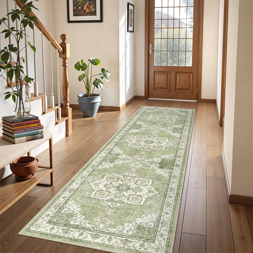 Restydon Runner Rug 2x6, Non Slip Washable Rugs for Hallways, Light Green