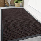 Smiry Front Door Mat Outside Entrance, Heavy Duty Natural Rubber Doormat, Non Slip, Trap Dirt and Moisture, Easy Clean, Low Profile Welcome Floor Mats for Indoor Outdoor Entry, 47x32 Inch, Brown