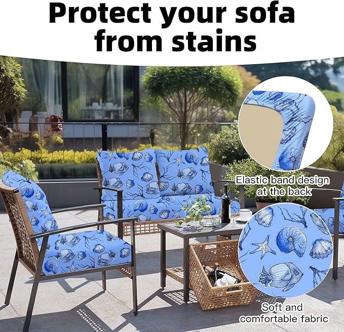 DREAHOTEXTIL 8Pcs Outdoor Cushion Covers, Elastic Patio Cushion Covers