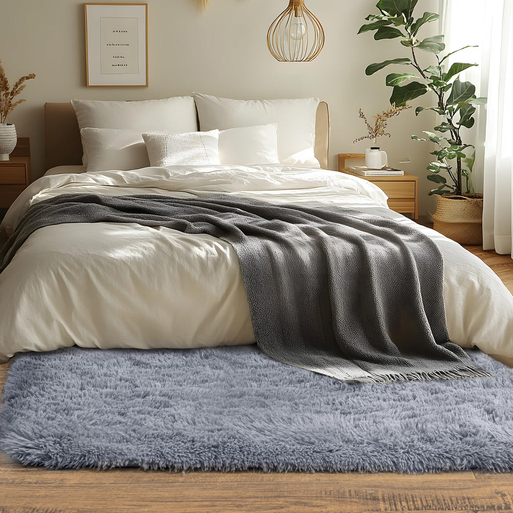 Quntue Runner Rugs for Bedroom 2x6 Rug Runners for Hallways Non Slip Soft Shag Bedside Rug, Fluffy Area Rug Throw Rugs for Living Room, Floor Carpet Runner for Nursery Kids Dorm, Grey