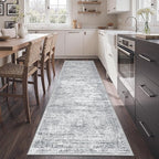 2x7 Runner Rug Non Slip, Thin Entryway Washable Rug for Entryway, Runners for Hallways, Low Pile Vintage Abstract Soft Rugs for Living Room, Kitchen, Bedroom(2'x7', Grey/Ivory)