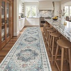 Madane Hallway Runner 3x14 - Runner Rugs 14ft Washable Entryway Rug Vintage Kitchen Runners Non Slip Indoor Area Rug Farmhouse Carpet Runner for Bathroom Living Room Bedroom, Blue