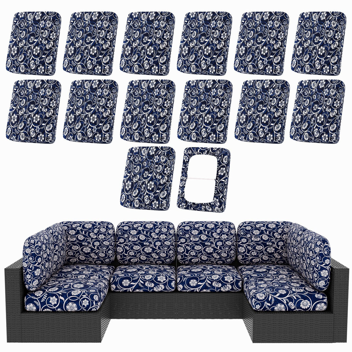 hyha 12Pcs Patio Cushion Covers, Stretch Outdoor Couch Cushion Covers