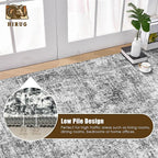 Washable Area Rug 6' x 9' Vintage Traditional Persian Mat - Foldable Distressed Non-Slip Machine Washable Carpet for Living Room Bedroom Kitchen Home Decor - Graphite and Mist