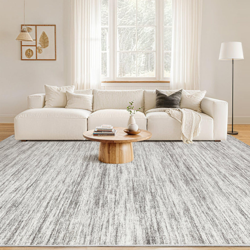 Nakagishi 5x8 Area Rugs Living Room: Washable Large Vintage Rug Neutral Non-Slip Soft Stain Resistant Indoor Carpet for Bedroom Nursery Dining Room Office Playroom - Grey-01