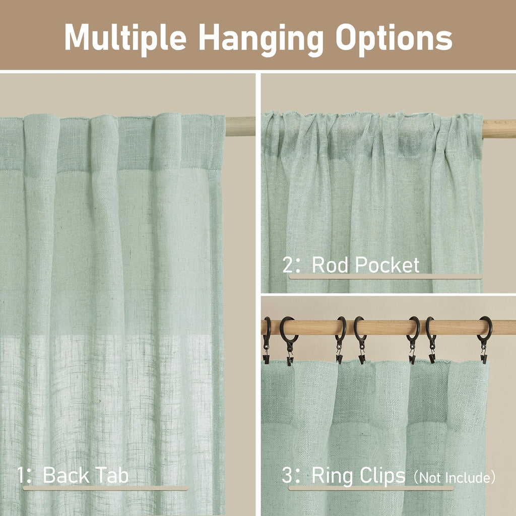 LAMIT Light Sage Linen Sheer Curtains for Bedroom 84 Inches Long, 2 Panels