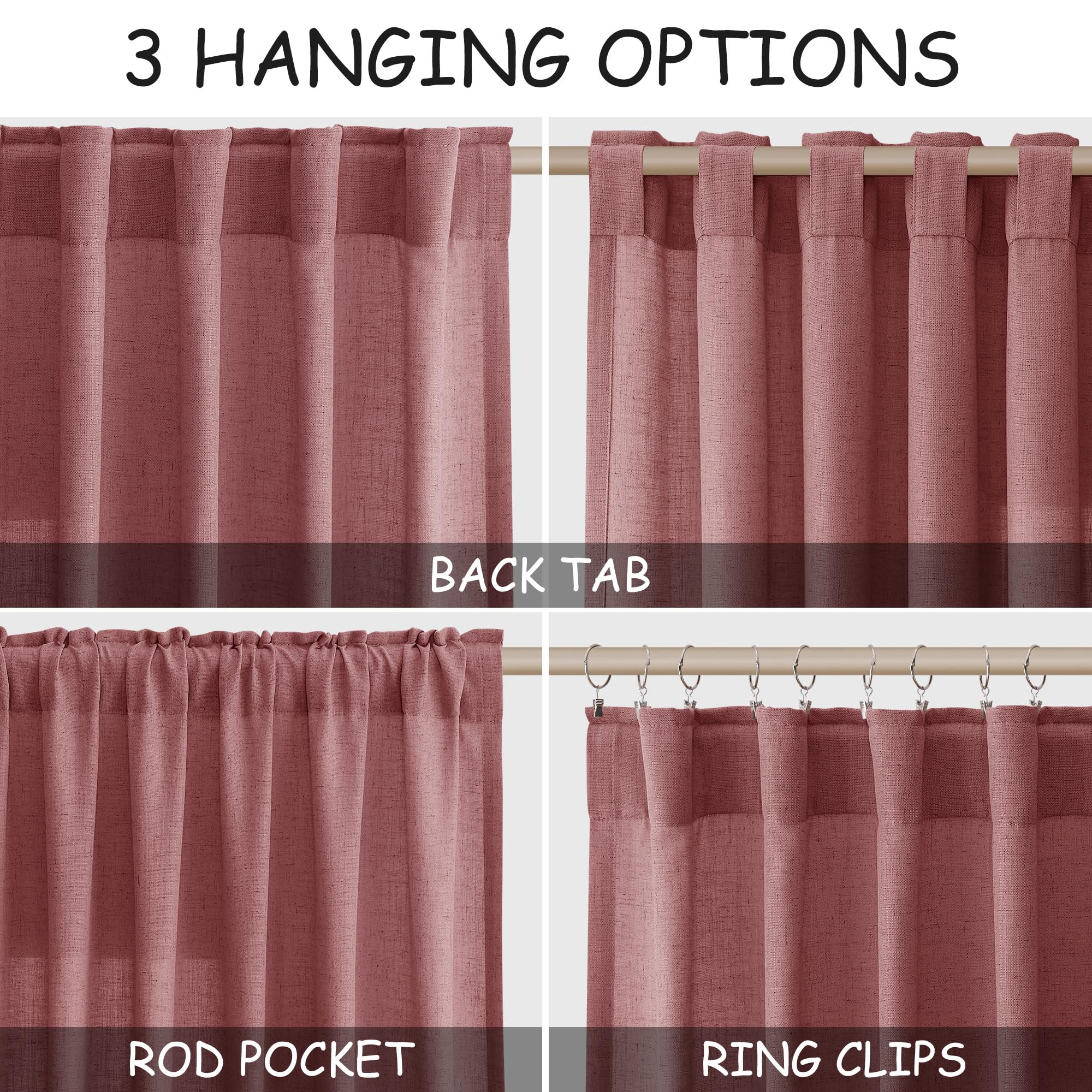 Canyon Rose Linen Curtains 84 Inch Length 2 Panels Set for Living Room Rod Pocket Back Tab Light Filtering Window Drapes for Bedroom Dining Room Protect Privacy Country Farmhouse Decor 52x84
