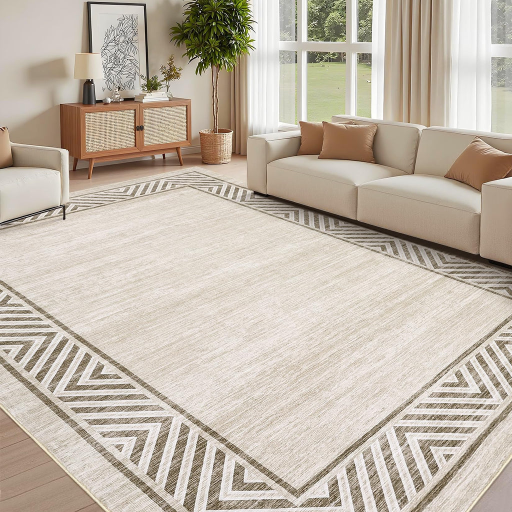 GarveeHome Large Modern Rug 9x12 Non-Slip Geometric Bordered Dining Room Rug