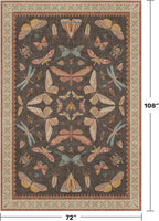 Dining Room Rugs for Under Table 6x9 - Washable Soft Rugs for Bedroom Aesthetic, Low Pile Stain Resistant Living Room Carpet, Vintage Insect Home Décor (Brown)