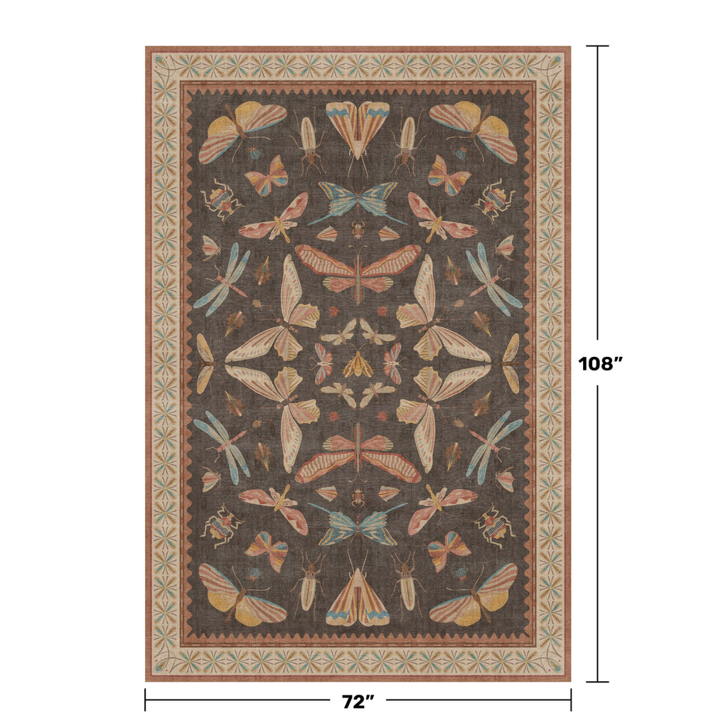 Dining Room Rugs for Under Table 6x9 - Washable Soft Rugs for Bedroom Aesthetic, Low Pile Stain Resistant Living Room Carpet, Vintage Insect Home Décor (Brown)