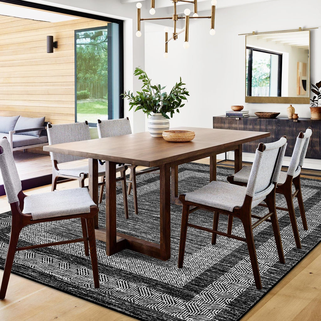 GarveeHome 8x10 Large Washable Area Rug Modern Bordered Distressed Geometric Floor Carpet