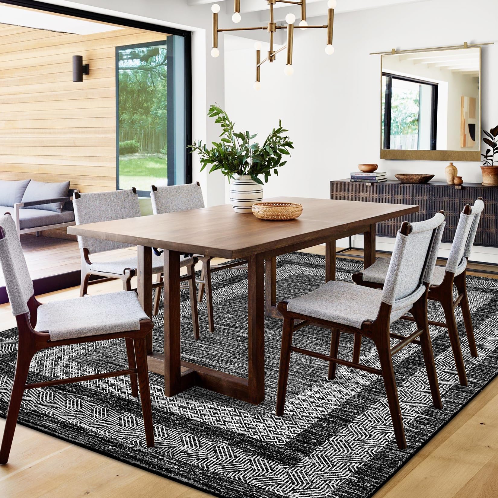 GarveeHome 8x10 Large Washable Area Rug Modern Bordered Distressed Geometric Floor Carpet