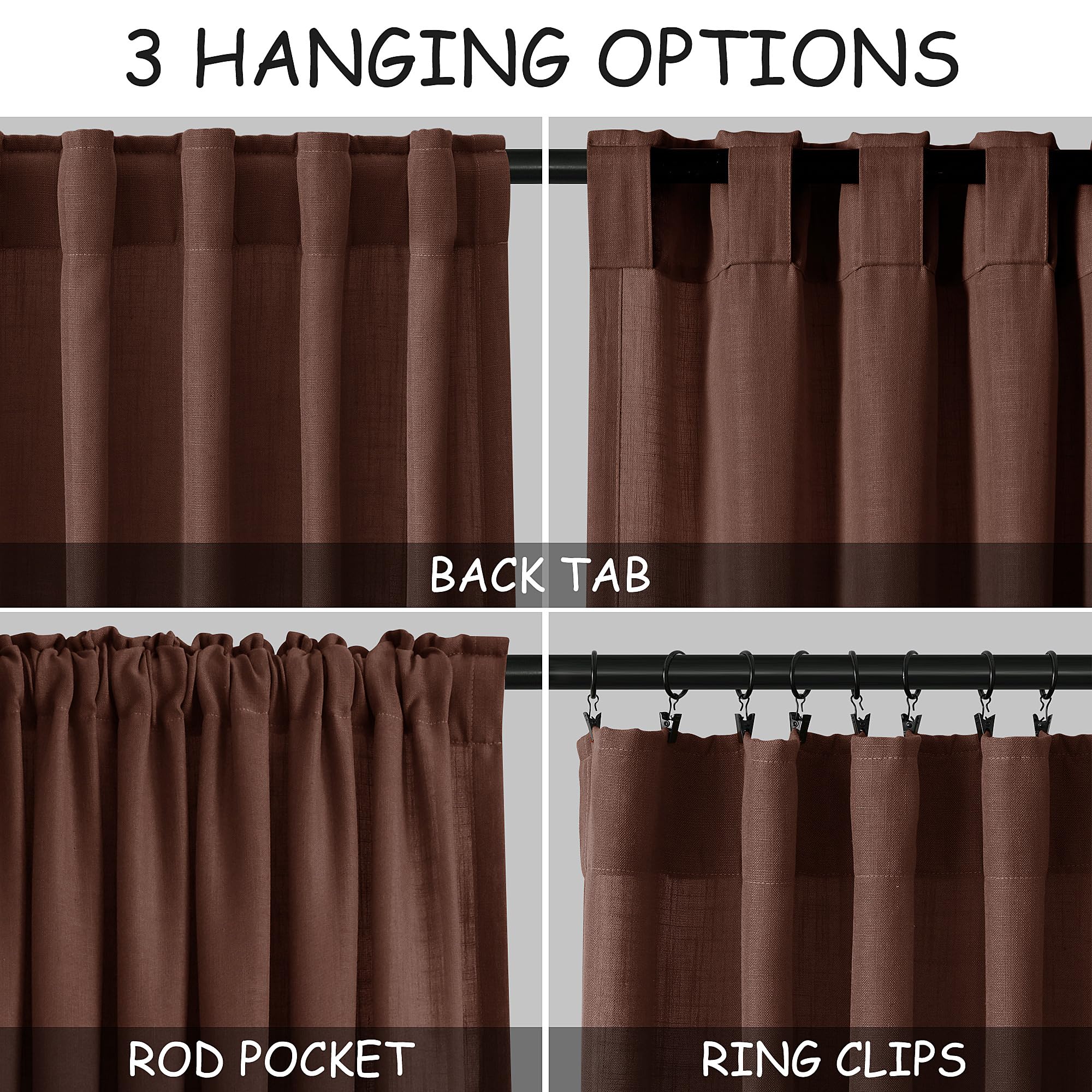 Extra Long Rustic Brown Linen Curtains 120 Inch for Living Room 2 Panels Set Rod Pocket Back Tab Light Filtering Semi Sheer Linen Window Drapes Privacy High Ceiling Drapes for Farmhouse 52x120