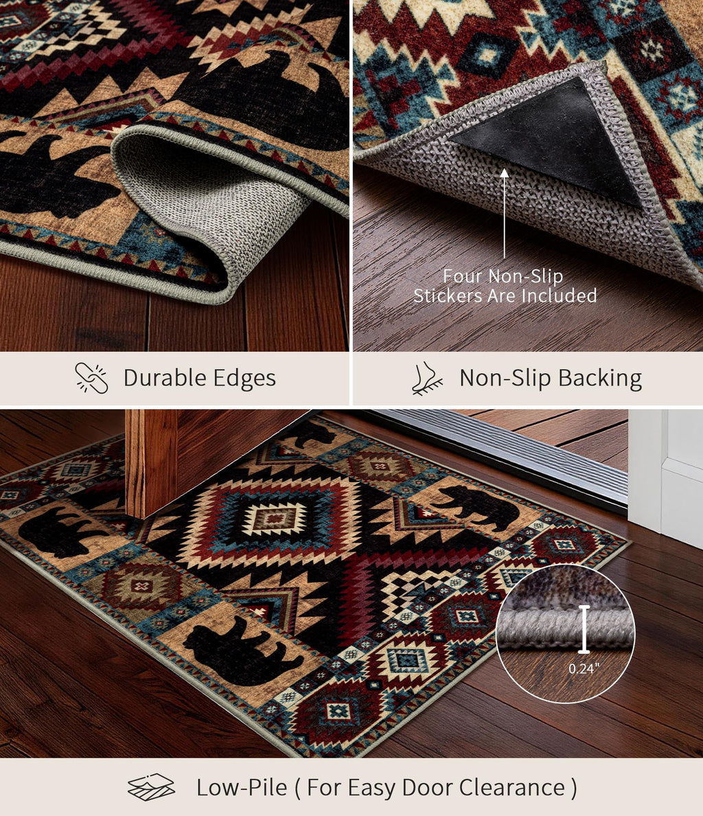 YIHOUSE Western Entryway Rug, 2x3 Rustic Washable Rug, Non-Slip Indoor Door Mat Ultra-Thin for Kitchen, Mudroom, Laundry Room, Bedroom Entry