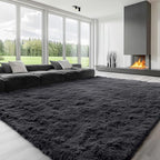 OLANLY 8x9 Machine Washable Large Area Rugs for Living Room, Bedroom, Soft Fluffy Shaggy Bedside Rug, Indoor Floor Carpet for Kids Girls and Boys, Dorms, Nursery, Home Decor Aesthetic, Black