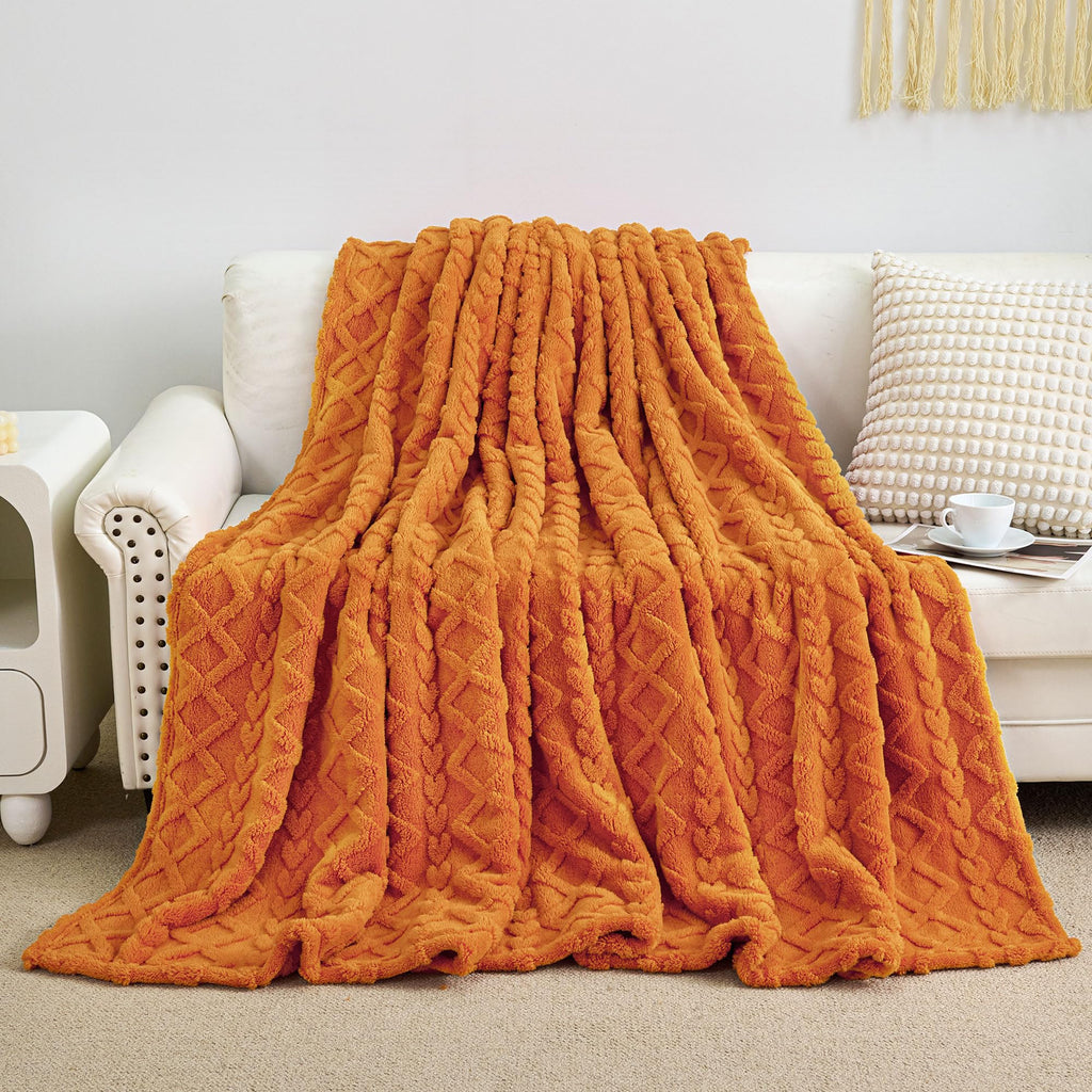 Aganear Fleece Throw Blanket for Bed Couch,Fall Boho Blanket,90"x90" Orange
