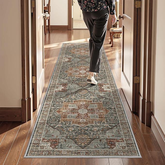 Restydon Runner Rug 2x8 Runners for Hallways Washable Rugs, Grey/Brown/Tan