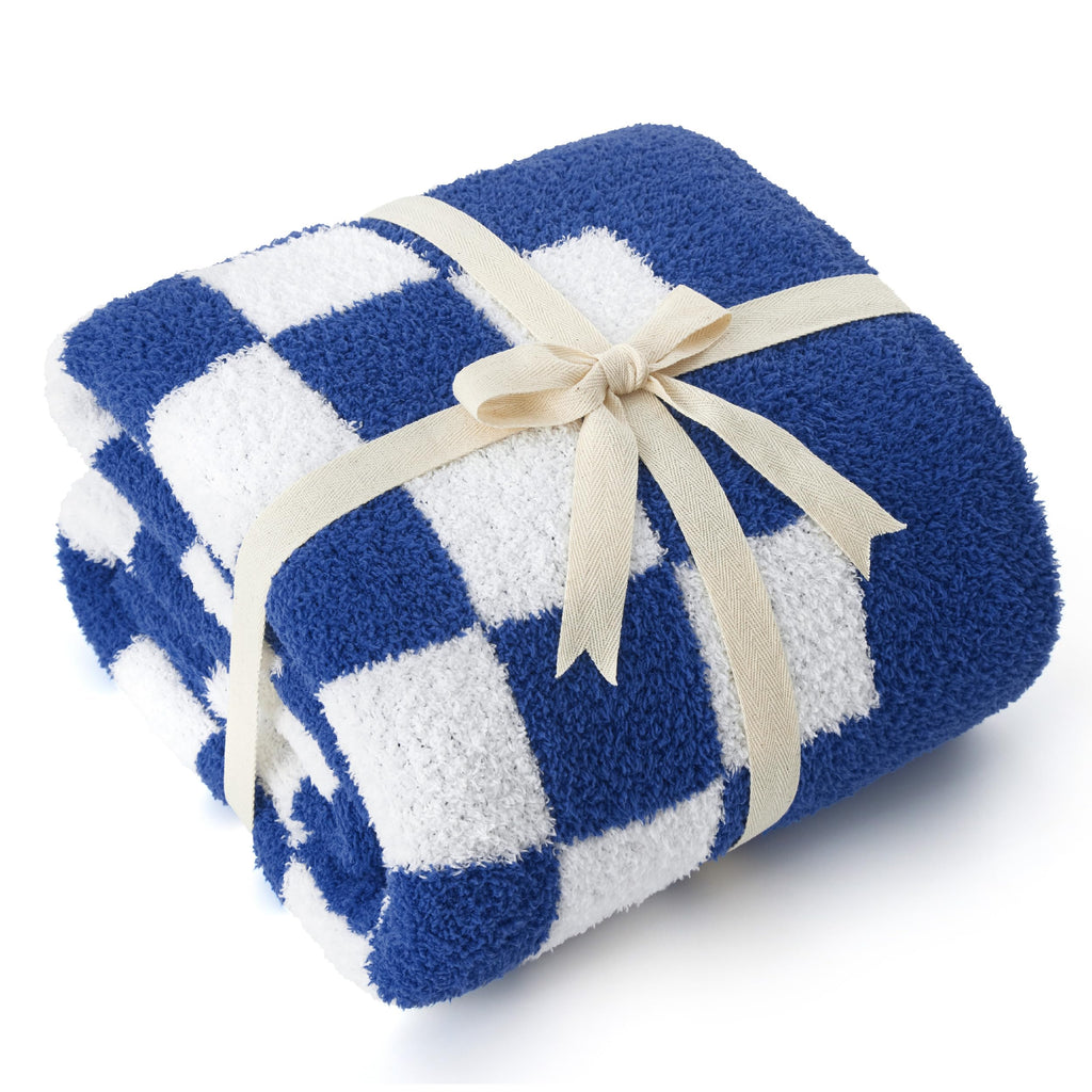 Bedsure GentleSoft Checkered Throw Blanket for Couch - Super Soft Cozy & Warm Knit Navy Blue Blankets, Breathable, Lightweight & Fluffy Plaid Blanket for Bed, Sofa, Gifts for Women Men, 50x60 Inches