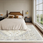zesthome 5x8 Area Rugs - Ultra-Thin Washble Rug, Stain Resistant Anti Slip Backing Rugs for Living Room,Bedroom, Vintage Home Decor Area Rug (Beige,5'x8')