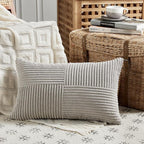 Fancy Homi 2 Packs Neutral Grey Lumbar Decorative Throw Pillow Covers 16x32 Inch for Living Room Couch Bed Sofa, Farmhouse Home Decor, Soft Striped Corduroy Rectangle Accent Cushion Case 40x80 cm