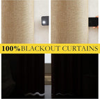 NICETOWN 100% Absolutely Blackout Linen Curtains with Thermal Insulated White Liner, Camel, W34 x L80, 2 Panels, Long Curtains 80 inch Length for Patio Door, Doorway, Office, Overnight Shiftworker