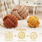 Uvvyui Knot Pillow Ball, Soft Home Decorative Pillows, Round Throw Pillow, Handmade Knotted Plush Pillow, Round Boucle Pillow Cushion (11 Inches Dark Yellow)