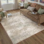 Beige Area Rug 4x6 Machine Washable Modern Abstract Office Carpet Neutral Non Slip Indoor Entry Low Pile Soft Non Shedding Small Mat Bedroom Throw Rug for Kitchen Laundry Dining Room