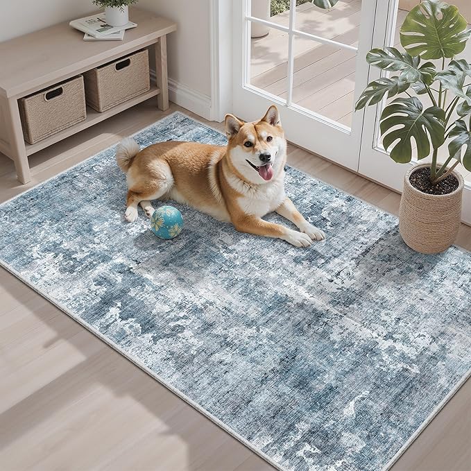 Soalmost Abstract 3x4 Rugs, Small Washable Area Rug for Entryway Blue/Grey