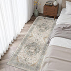 Madane Washable Runner Rug - 2x6 Rug Runners for Hallways 6 Foot Non Slip Vintage Kitchen Runner Rug Ultra-Thin Bathroom Runner Rugs Carpet Laundry Room Bedroom (2x6ft, Light Taupe Brown)