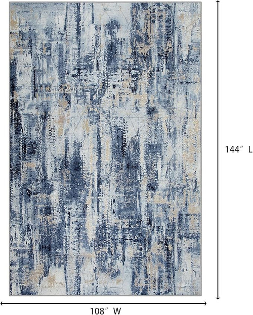 9x12 Area Rugs for Living Room: Washable Abstract Blue Gold Badroom Carpet