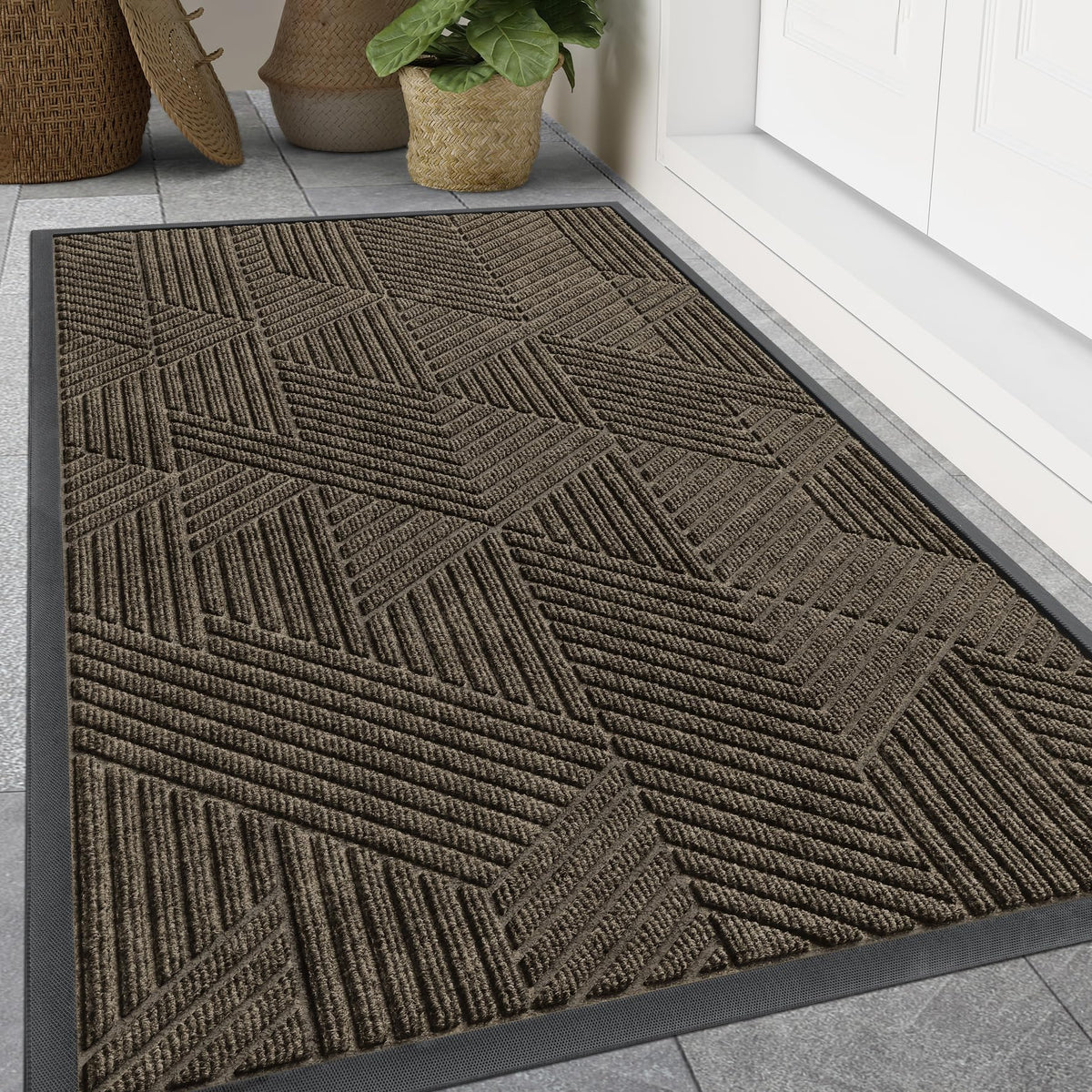Smiry Front Door Mat Outside Entrance, Low Profile Rubber Doormat, 71x34