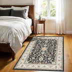 Washable 3x4 Entryway Runner Rug - Non-Slip Rugs for Kitchen Bedroom Beside Laundry Room Hallway Bathroom Soft Low-Pile Stain Resistant Pet & Kids Friendly Floor Carpet (Black, 3X4)