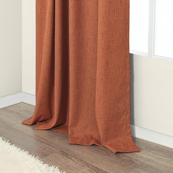 Rust Colored Curtains for Bedroom 96 Inches Long 2 Panel Set Faux Linen Cute Blackout Curtains for Living Room Darkening Thermal Drapes Farmhouse Decorative Window Treatments Terracotta Burnt Orange